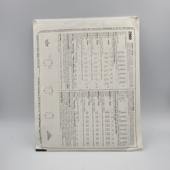 Vintage McCall's 2960 Misses Jacket Pattern - Sizes 10 12 14 Uncut - Picture 2 of 2